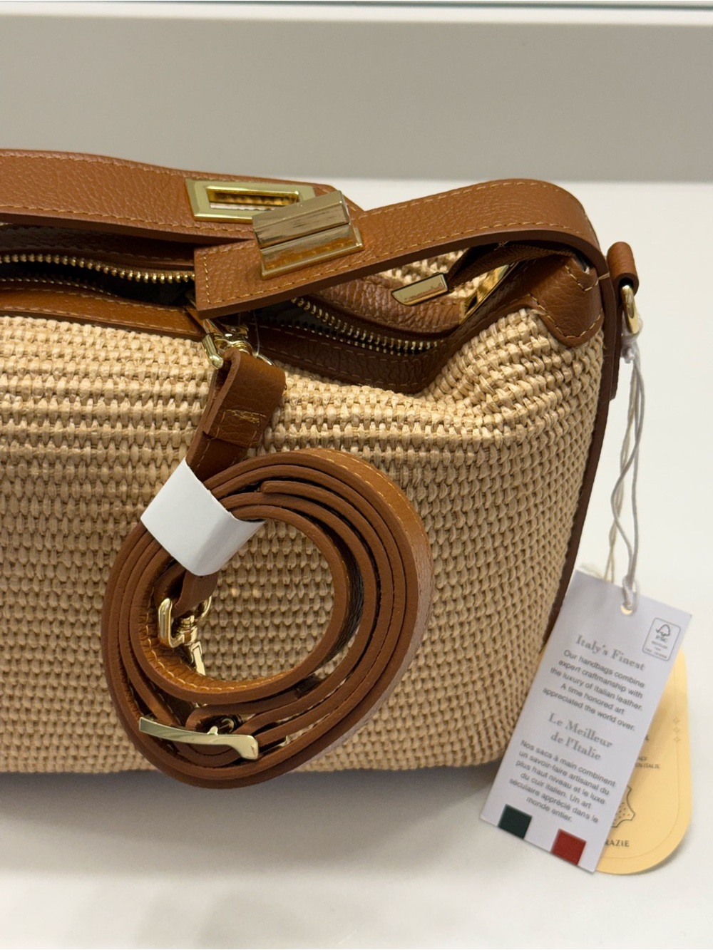 Made in Italy CROSSBODY WOVEN HANDBAG with LEATHER trim NWT - Picture 6 of 16